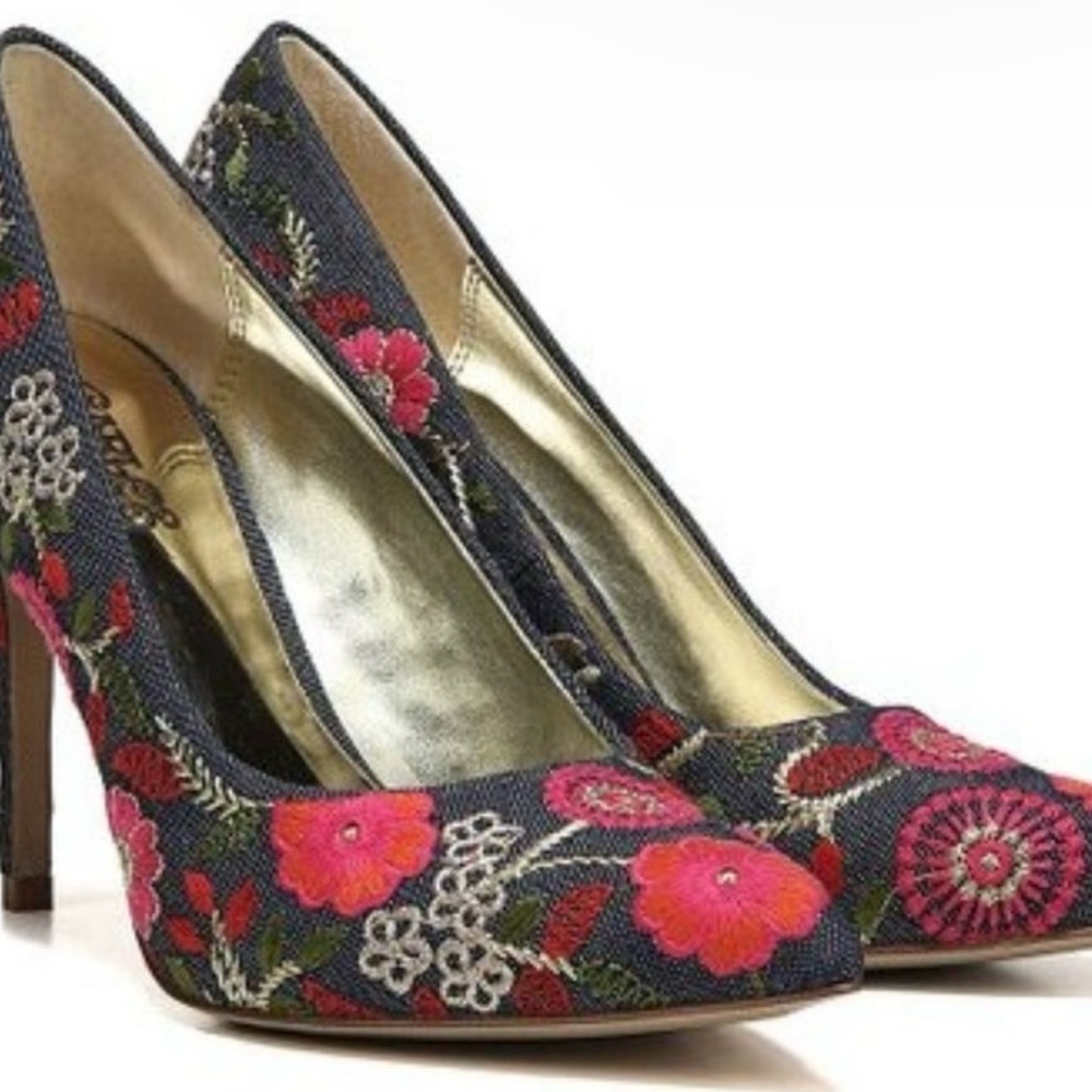 Brand New Carlos Santana Posy 2 Naranja Floral Denim Pumps Heels Size 8